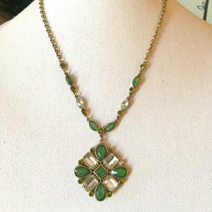 Necklace Vintage Retro Faceted Green Clear Stones